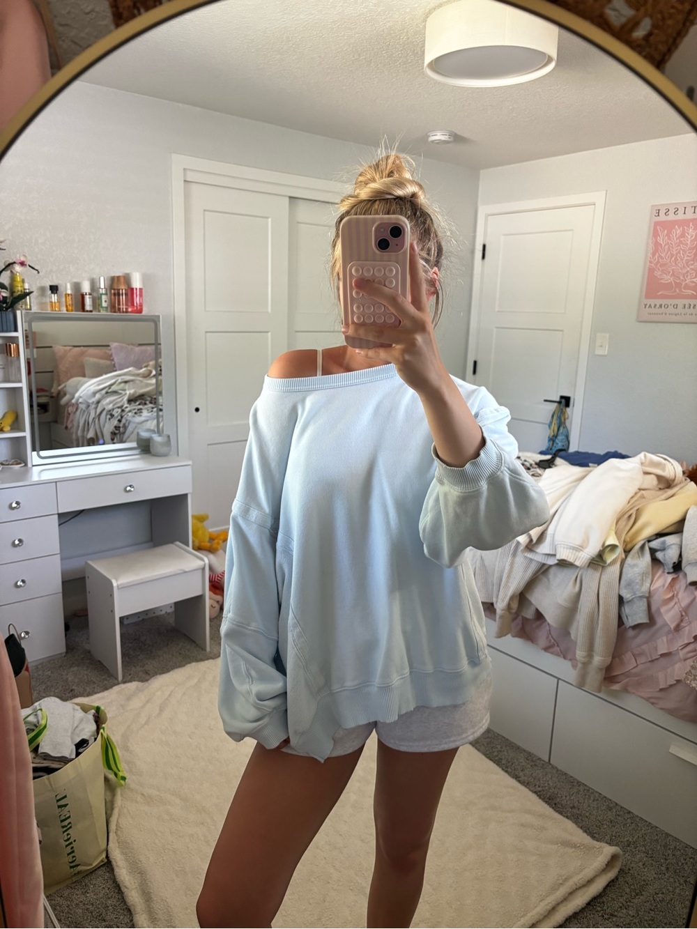 aerie Light Blue Off-the-Shoulder Pullover Sweater